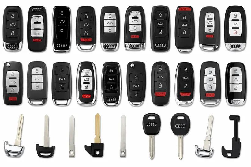 A range of Audi keys and fobs we cut and program in West Palm Beach, FL