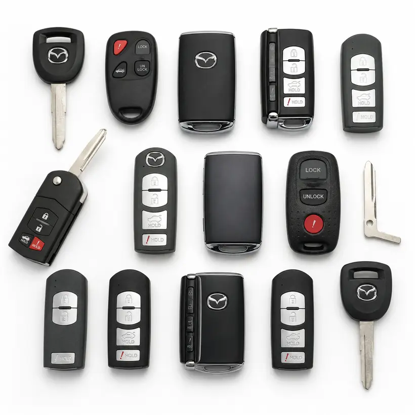 A range of Mazda keys and fobs we cut and program in West Palm Beach, FL
